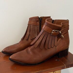 Brown Fringe Leather Zip Up Ankle Boots 40